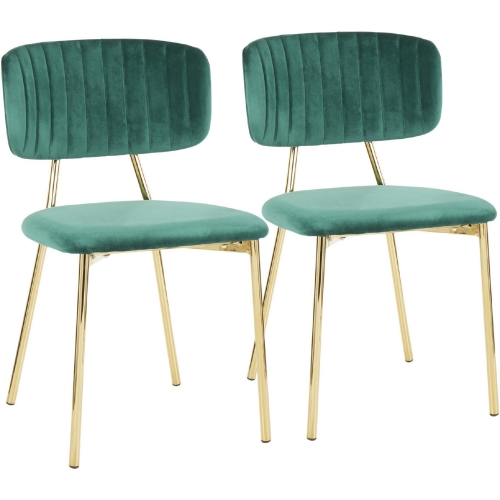 Bouton Dining Chair in Green Velvet & Gold Steel (Set of 2)